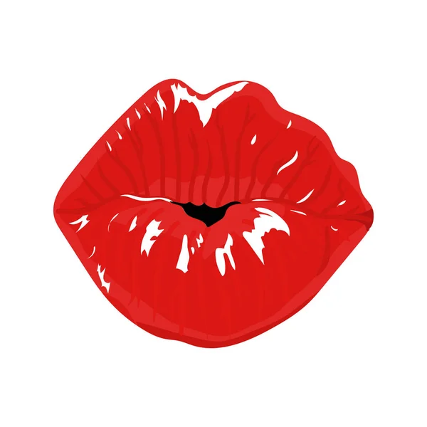 Rouge lèvres sexy baiser. Carte pour la Saint-Valentin. Empreinte baiser isolée rouge. Dessin manuel. Illustration vectorielle. — Image vectorielle