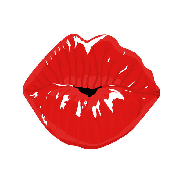 Red sexy lips kiss. Card for Valentines Day. Red isolated kiss print. Hand drawing. Vector illustration.