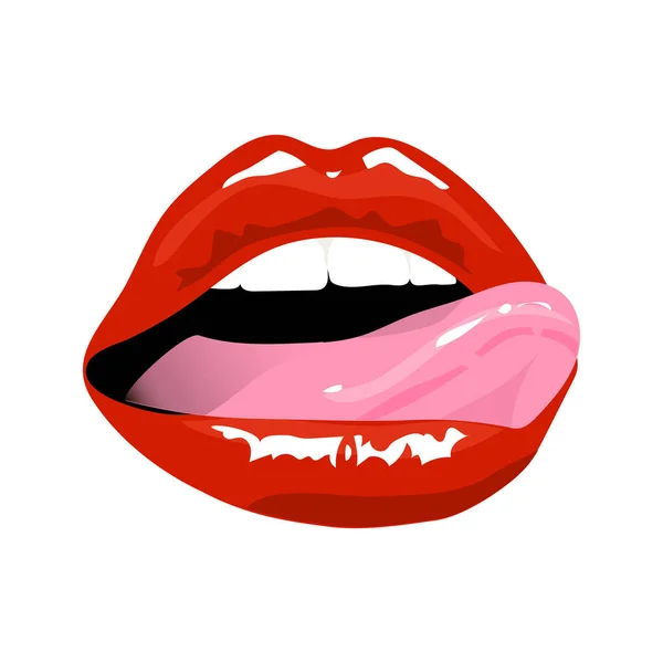 Cartel rojo de labios sexy. Abre la boca y la lengua. Lámina roja de labios sexuales. Tarjeta para San Valentín. Dibujo manual. Ilustración vectorial. Gráficos vectoriales