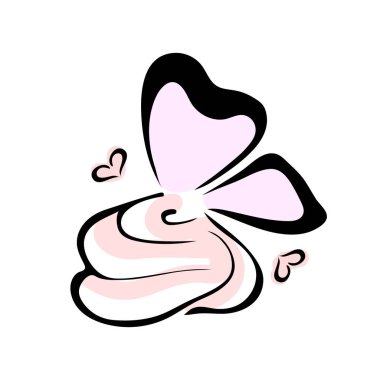 Şekerleme, kafe, fırın, pastane logosu. Kelebek, krem, kalp hatları. El çizimi. Vektör çizimi. beyaz arkaplan.