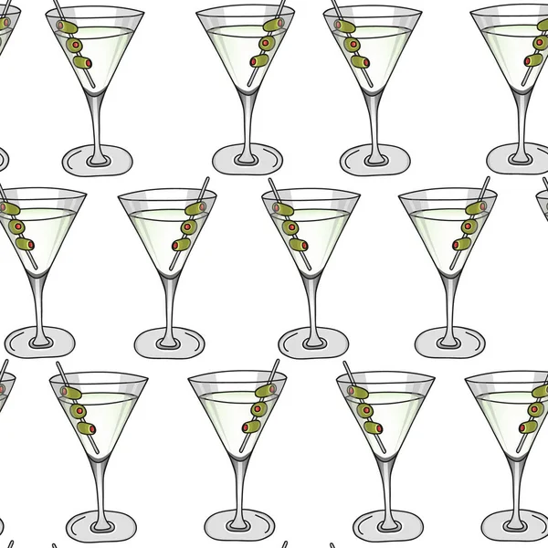 Verre Sans Couture Cocktail Martini Sec Olives Sur Fond Blanc — Image vectorielle