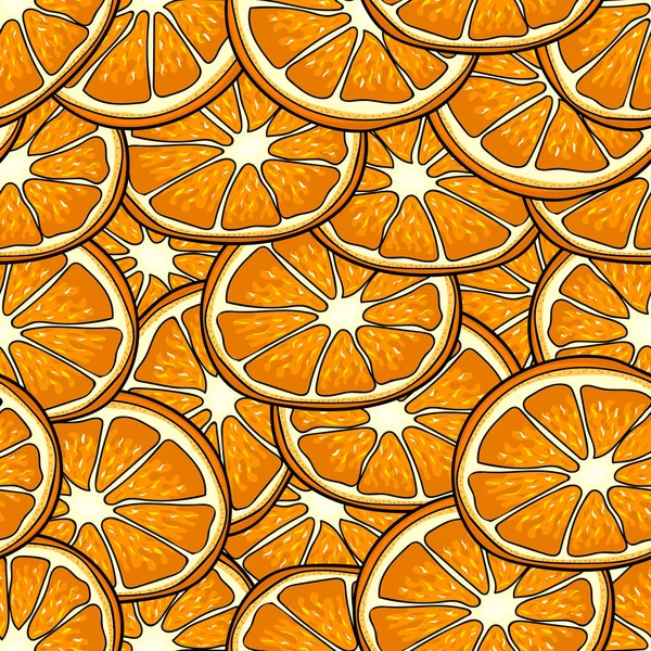 Sömlöst mönster av stora apelsinskivor. vit bakgrund. Handritning. Vektorillustration. — Stock vektor