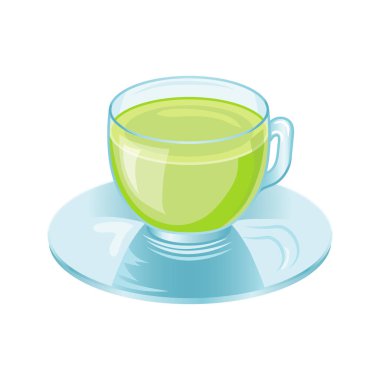 Green tea cup. Isolated vector object on white background. Hot drink in cartoon style.
