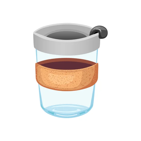 Caffè da portare via. Zero spreco di vita. Oggetti vettoriali isolati su sfondo bianco. Illustrazione in stile cartone animato. — Vettoriale Stock