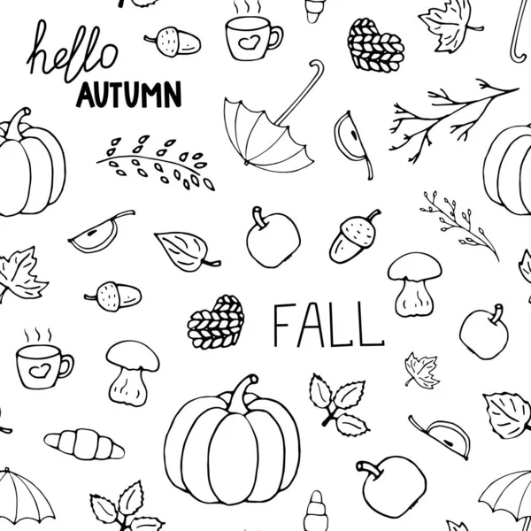 Hand drawn autumn outline. Seamless pattern. Vector illustration. — Stock Vector