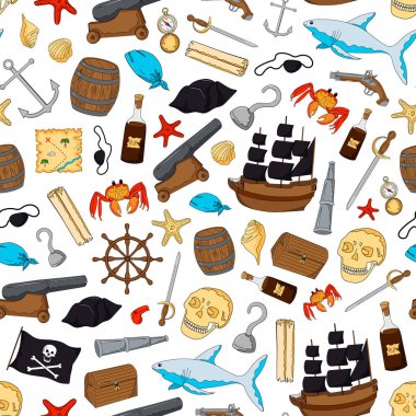 Çizgi film tarzında çocuklar için duvar kağıdı. Renkli deniz elementleri. Duvar kağıdı, ambalaj, tekstil, kumaş şablonu.