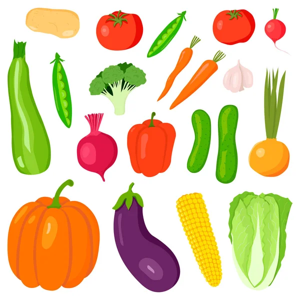 Definir Legumes Desenho Mão Apartamento Ilustração Vetorial Fundo Branco — Vetor de Stock