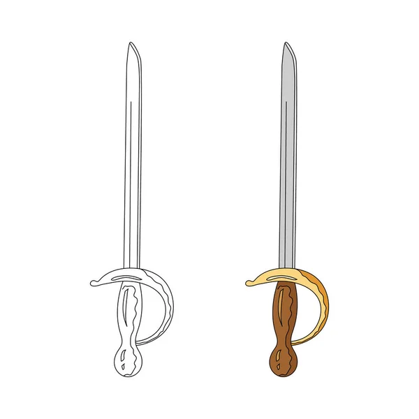 Épée pirate sur fond blanc. Dessin manuel. style dessin animé. Objet vectoriel isolé. — Image vectorielle