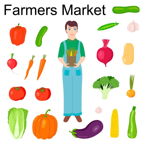 O agricultor tem um saco de vegetais. fundo branco. Desenho manual. Ilustração vetorial. — Vetor de Stock