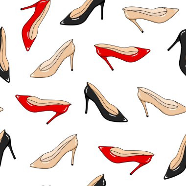 Göz kamaştırıcı duvar kağıdı. El çizimi ayakkabı tasarım elemanı. Kız posteri. Görüntü.