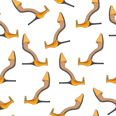 Sarı kadın ayakkabılarının kusursuz deseni. Vektör illüstrasyonu.