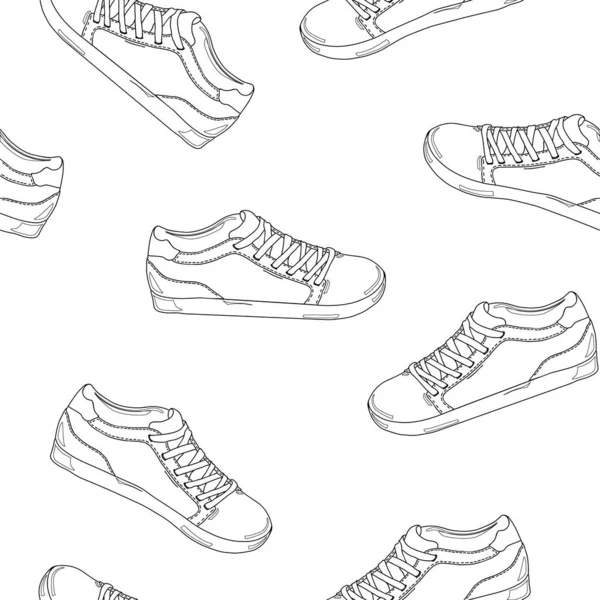 Sfondo scarpe moda scarpe da ginnastica. Elemento di design. Libro da colorare. Scarpe da ginnastica di moda sfondo. — Vettoriale Stock