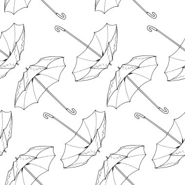 Şemsiyeden kusursuz desen. Beyaz arka plan. El çizimi. Vektör illüstrasyonu.