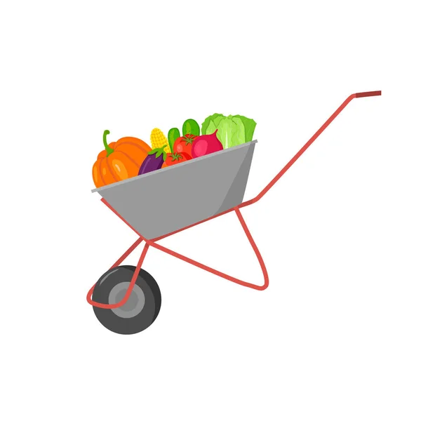 Carrinho com legumes em um fundo branco. Ilustração vetorial. — Vetor de Stock