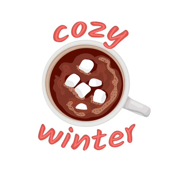 Hot chocolate mug with marshmallows. Isolated white cup on white background. Cacao with zephyr. — Stock Vector