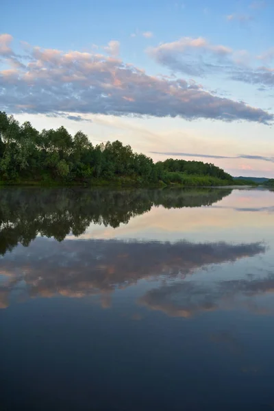 Colorful Misty Dawn Small River — Stock Photo, Image