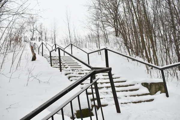 Escaleras Largas Invierno Nieve — Foto de Stock
