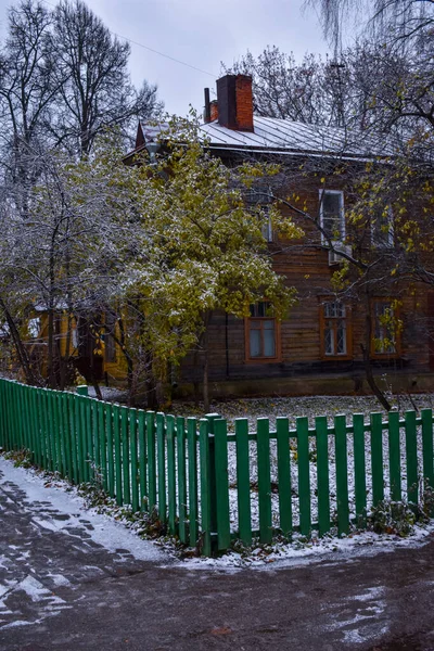 Первый Снег Деревне — стоковое фото