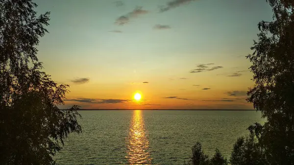 Pôr Sol Brilhante Rio Volga Verão — Fotografia de Stock