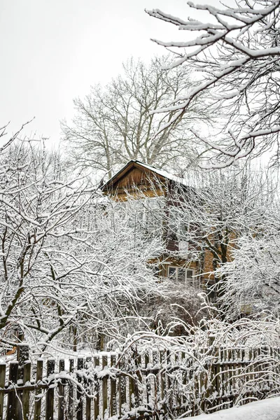 雪の中の冬の村通り — ストック写真