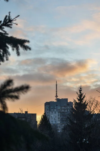 Suave Colorido Atardecer Sobre Ciudad — Foto de Stock