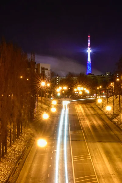 Panorama Över Nizjnij Novgorod Natten — Stockfoto