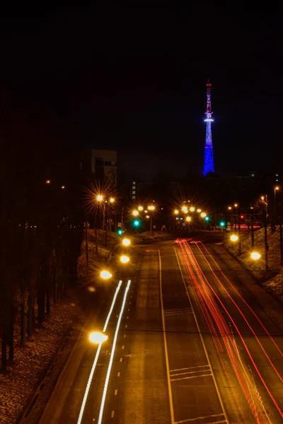 Panorama Nižního Novgorodu Noci — Stock fotografie