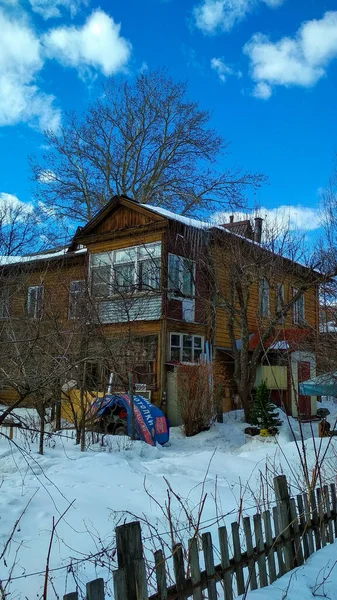 Casa Madeira Velha Inverno — Fotografia de Stock
