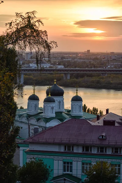 Lenyűgöző Naplemente Nyizsnyij Novgorodban Oroszország — Stock Fotó