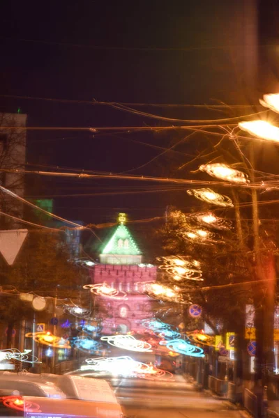 Nizhny Novgorod Cremlino Notte — Foto Stock