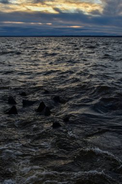 Güzel gün batımı ve Volga Nehri 'nde dalgalar