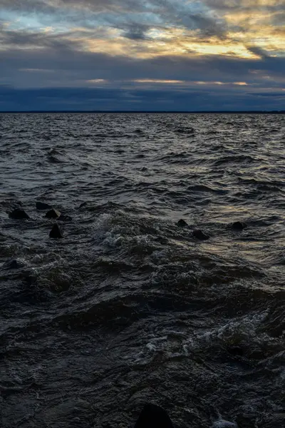 Belo Pôr Sol Ondas Rio Volga — Fotografia de Stock