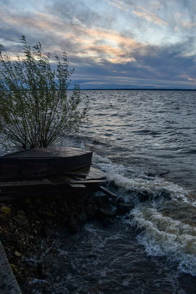 Magnifique Coucher Soleil Vagues Sur Volga — Photo