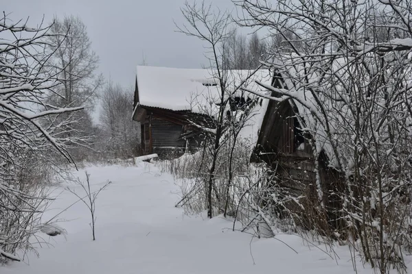 Elhagyott Falu Hóban Télen — Stock Fotó