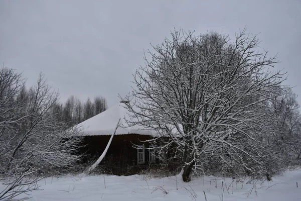 Elhagyott Falu Hóban Télen — Stock Fotó