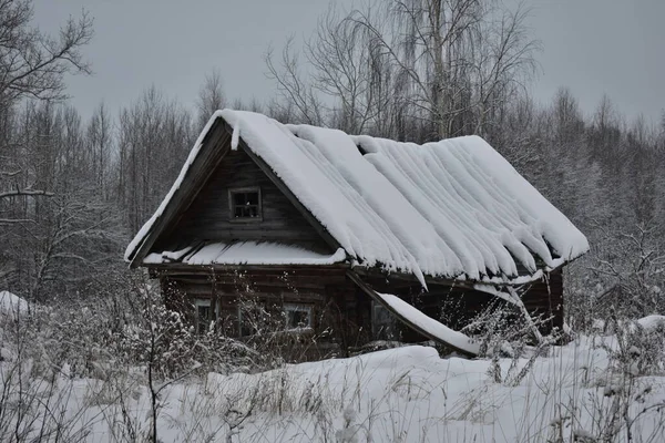 Pueblo Abandonado Nieve Invierno — Foto de Stock