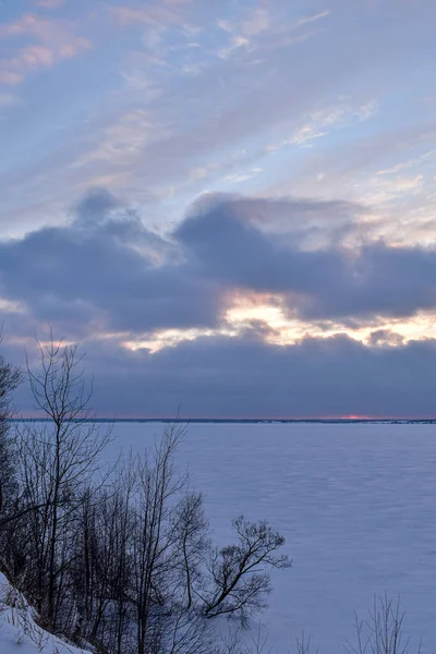 Krásný Západ Slunce Volze Zimě — Stock fotografie