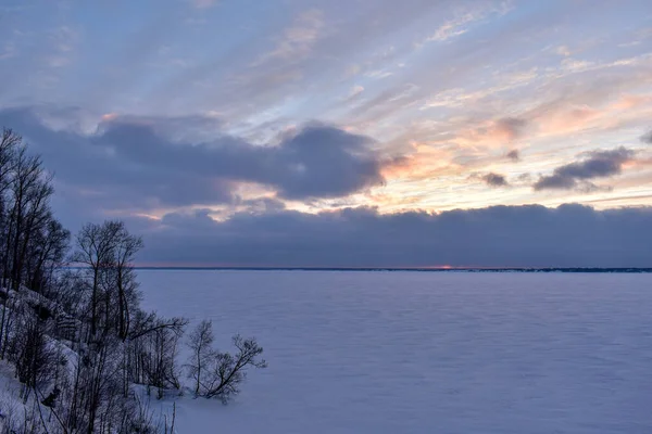 Belo Pôr Sol Volga Inverno — Fotografia de Stock