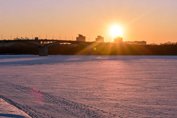 Winter Sunset City Waterfront — Stock Photo, Image
