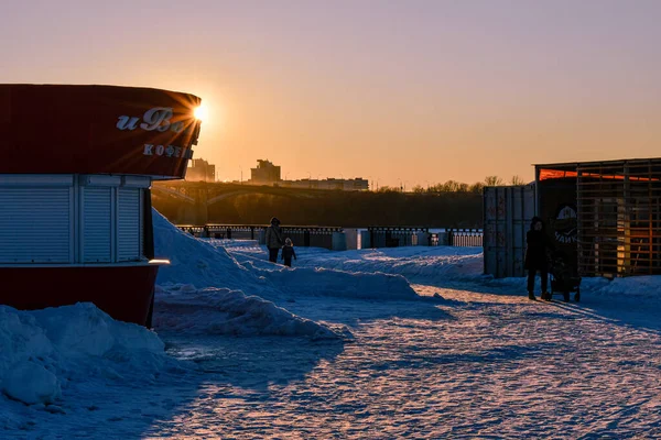 Зимний Закат Городской Набережной Лицензионные Стоковые Изображения