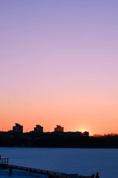 Pôr Sol Inverno Orla Cidade — Fotografia de Stock