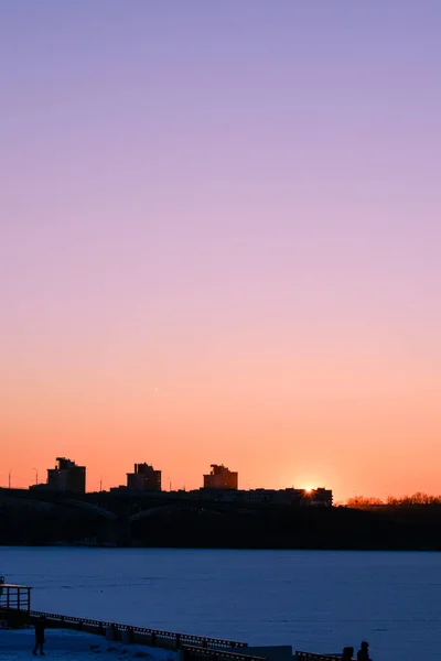 Winter Sunset City Waterfront — Stock Photo, Image