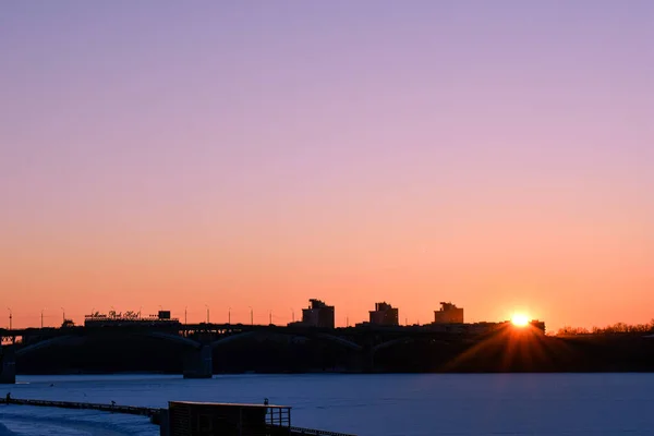 Зимний Закат Городской Набережной Стоковая Картинка