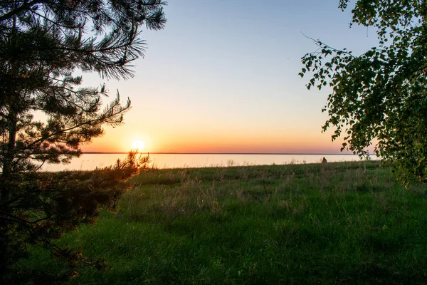 Coucher Soleil Sur Rivière Bank — Photo