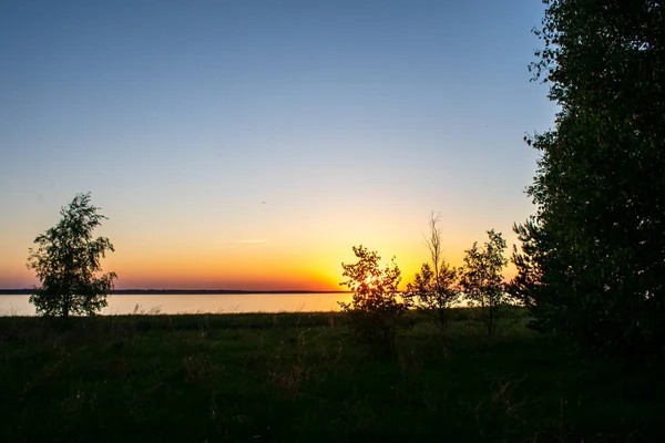 Coucher Soleil Sur Rivière Bank — Photo