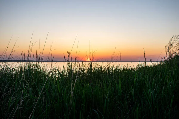 Beau Coucher Soleil Sur Rivière Été — Photo