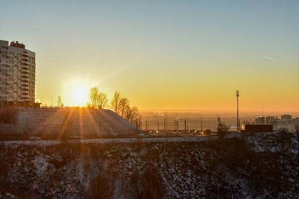 Hermosa Puesta Sol Ciudad Nizhny Novgorod — Foto de Stock