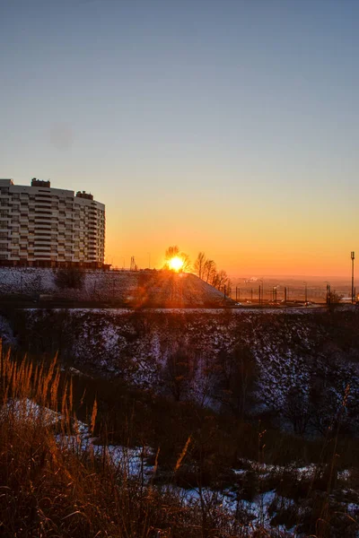 Hermosa Puesta Sol Ciudad Nizhny Novgorod — Foto de Stock
