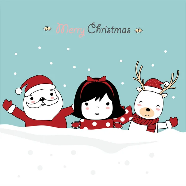 Fondo Diseño Tarjeta Felicitación Navidad Con Santa Claus Linda Chica — Vector de stock