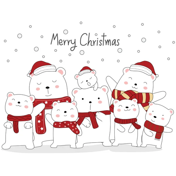 Christmas Greeting Card Design Background Cute Bear Animal Cartoon White — Stock Vector